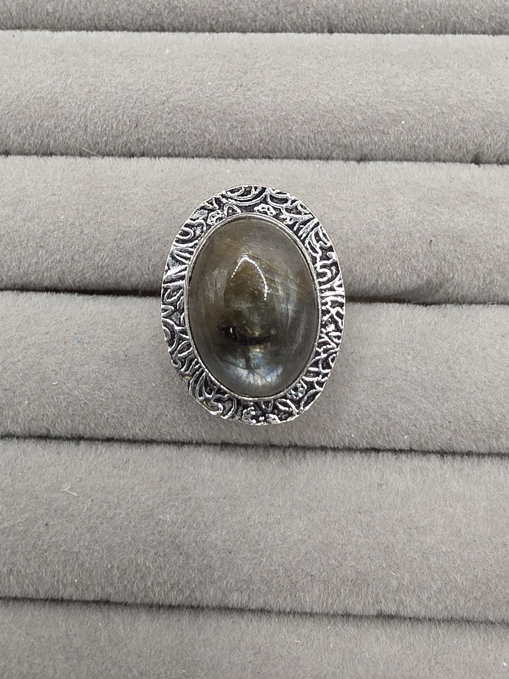 Labradorite Oval Silver Plated Statement Ring Size 6 1/4
